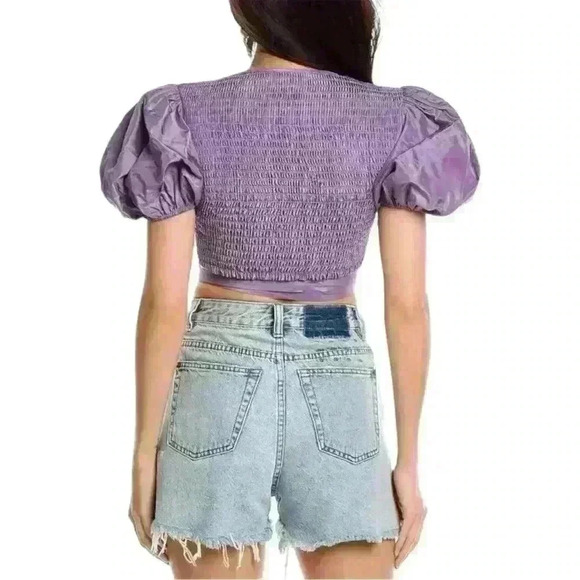 Cynthia Rowley Women's Taffeta Silk Smocked Top Purple Sizes XS, M, L, NWT $325 - Picture 5 of 8